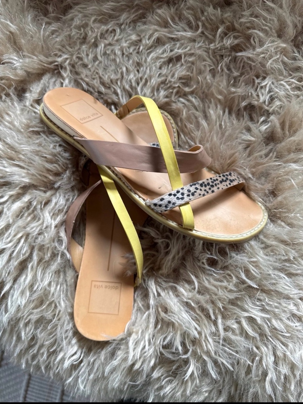 Dolce Vita Yellow & Leopard Slide Sandals